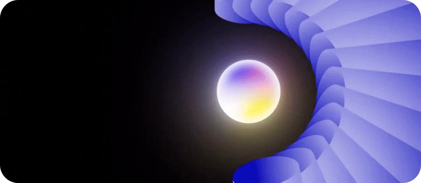 Abstract render of a glowing orb wrapped in layered violet petals